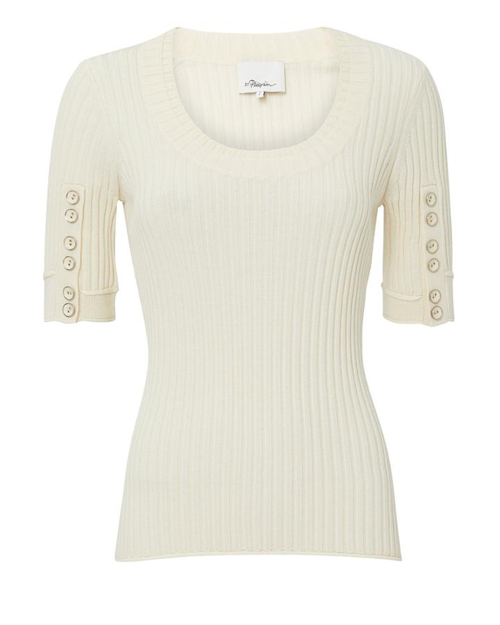 3.1 Phillip Lim Ribbed Button Sleeve Top Ivory S