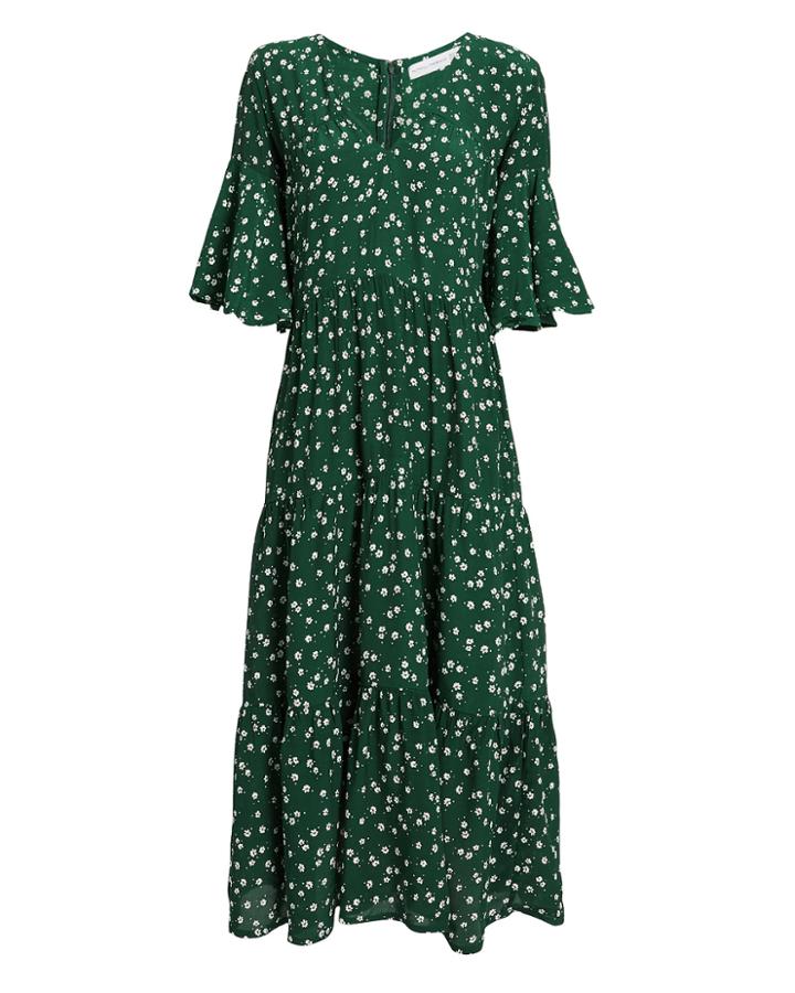Faithfull The Brand Melia Midi Dress Evergreen/floral L