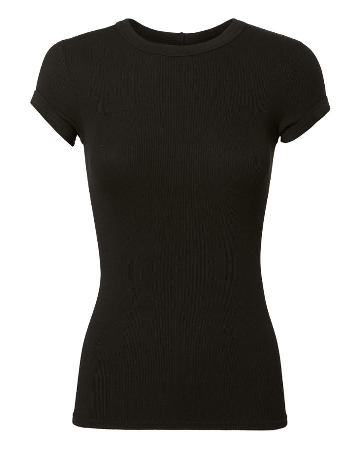 Enza Costa Cap Sleeve Ribbed Tee Black P