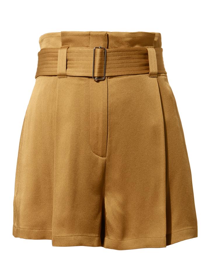 Alc A.l.c. Deliah Belted Satin Shorts Brown Zero