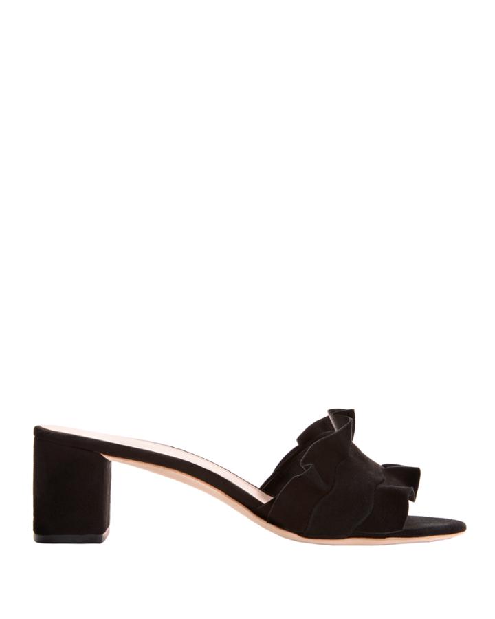 Loeffler Randall Vera Ruffled Suede Sandals Black 10