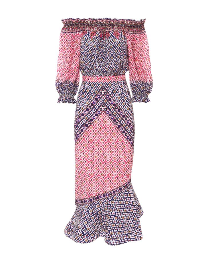 Saloni London Saloni Grace Off Shoulder Dress Multi 2