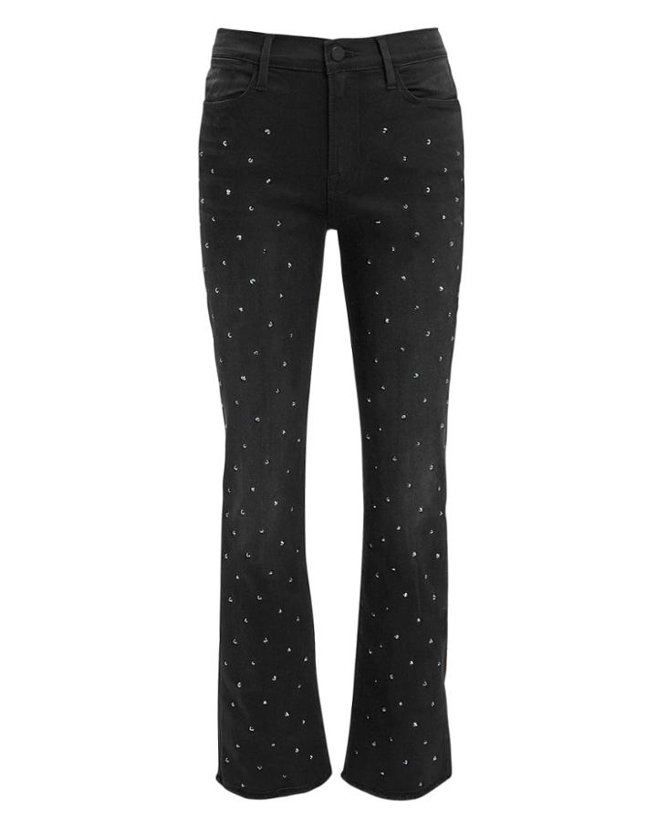 Frame Le High Straight Embellished Jeans Black Denim 28