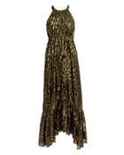 Alc A.l.c. Rosa Golden Leopard Midi Dress Black/gold 4