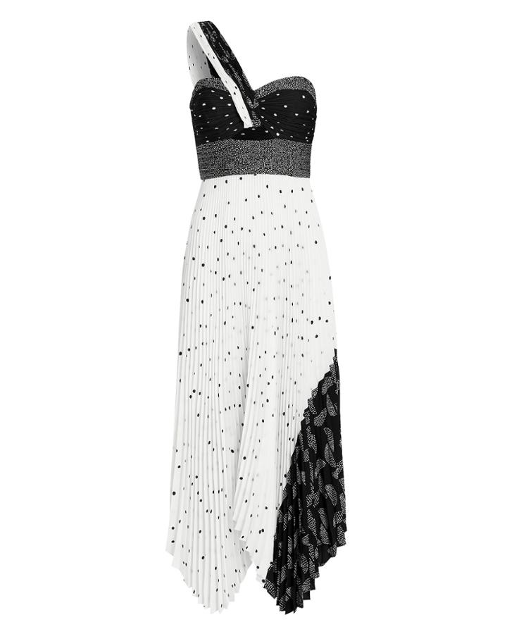 Alc A.l.c. Aurora Patchwork One Shoulder Dress Blk/wht 4