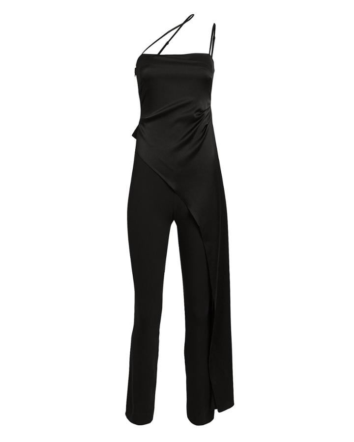Michelle Mason Asymmetrical Side Drape Jumpsuit Black Zero