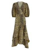 Ganni Leopard Yellow Wrap Maxi Dress Yellow Leopard 38