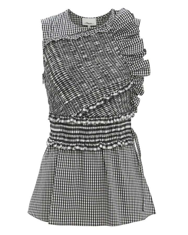 3.1 Phillip Lim Gathered Gingham Tank Blk/wht Zero