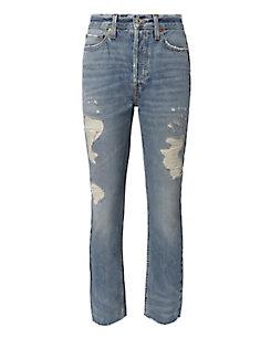 Re/done High-rise Ankle Crop Distressed Jeans