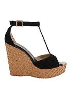 Jimmy Choo Pela Suede T-strap Honeycomb Cork Wedge Sandals