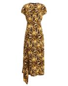 Victoria Beckham Drape Neck Printed Midi Dress Yellow 8