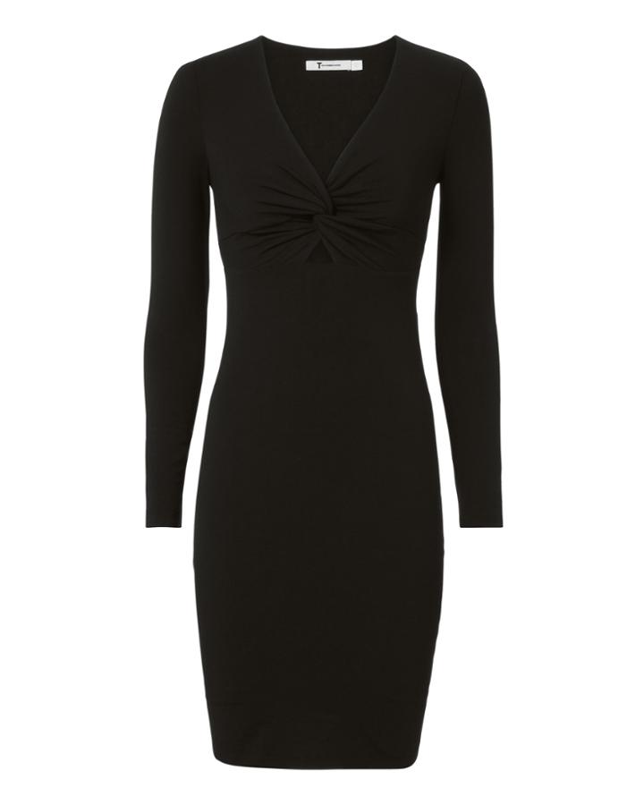 T By Alexander Wang Twist Front Long Sleeve Dress Black P