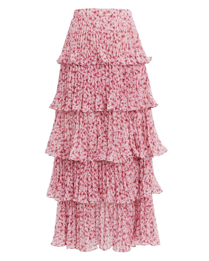 Amur Paisley Tiered Maxi Skirt Pink Zero