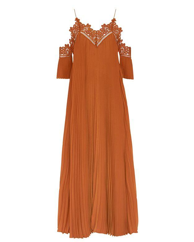 Self Portrait Off The Shoulder Pleated Maxi Dress