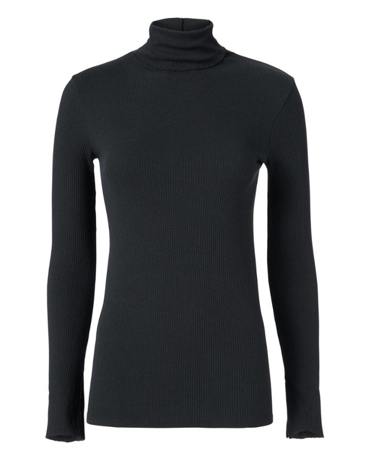 Enza Costa Black Split Sleeve Turtleneck Black L