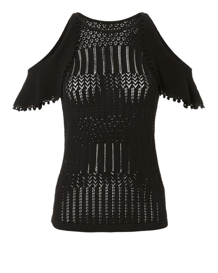 Jonathan Simkhai Cold Shoulder Crochet Top Black S