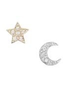 Sydney Evan Two-tone Crescent Moon And Star Studs Gold/silver 1size