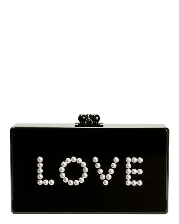 Edie Parker Jean Pearl-embellished Love Clutch Black 1size