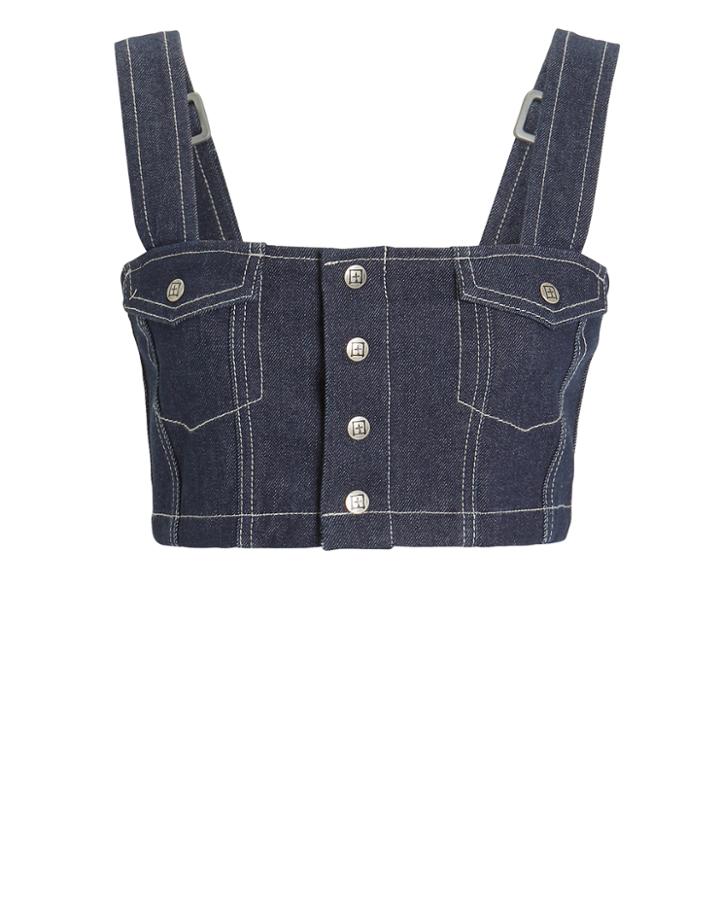 Ksubi Braxton Denim Snap-front Crop Top Dark Blue Denim P