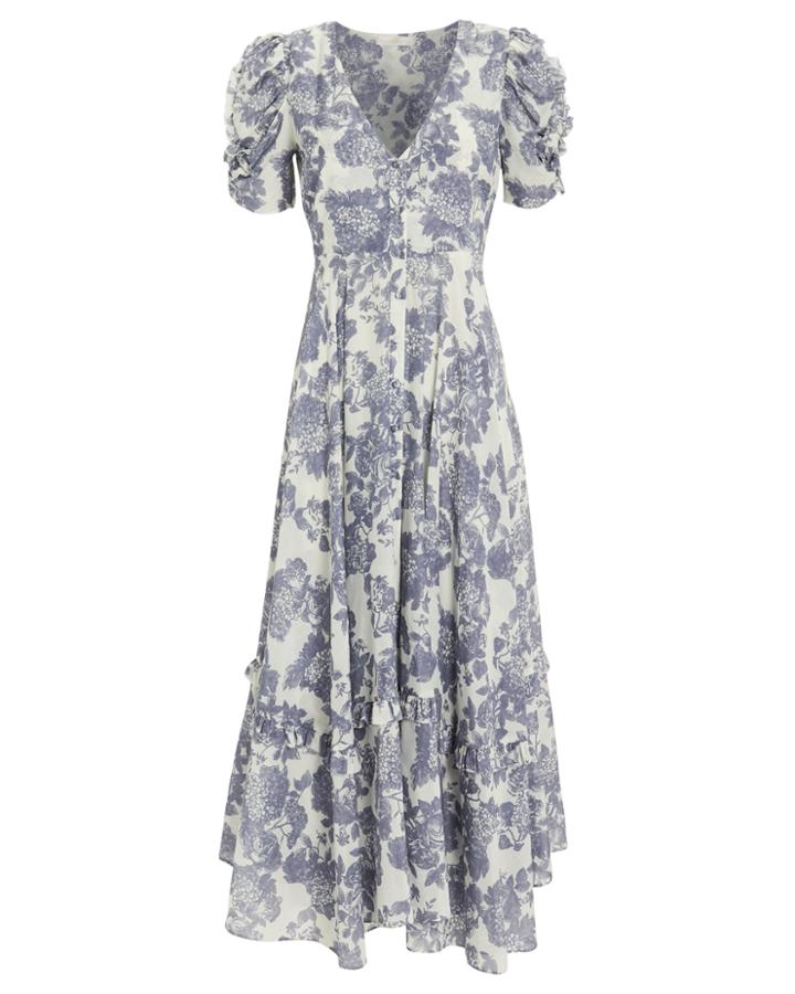 Love Shack Fancy Loveshackfancy Andy Voile Floral Dress Blue/floral 00