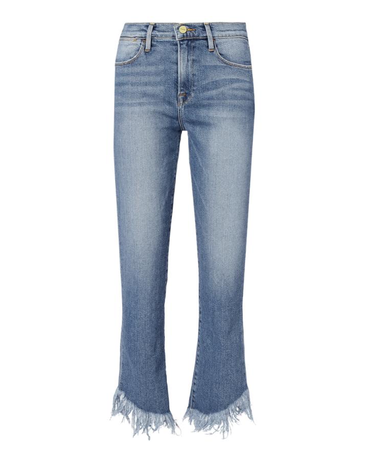 Frame Le High Straight Fringe Hem Jeans