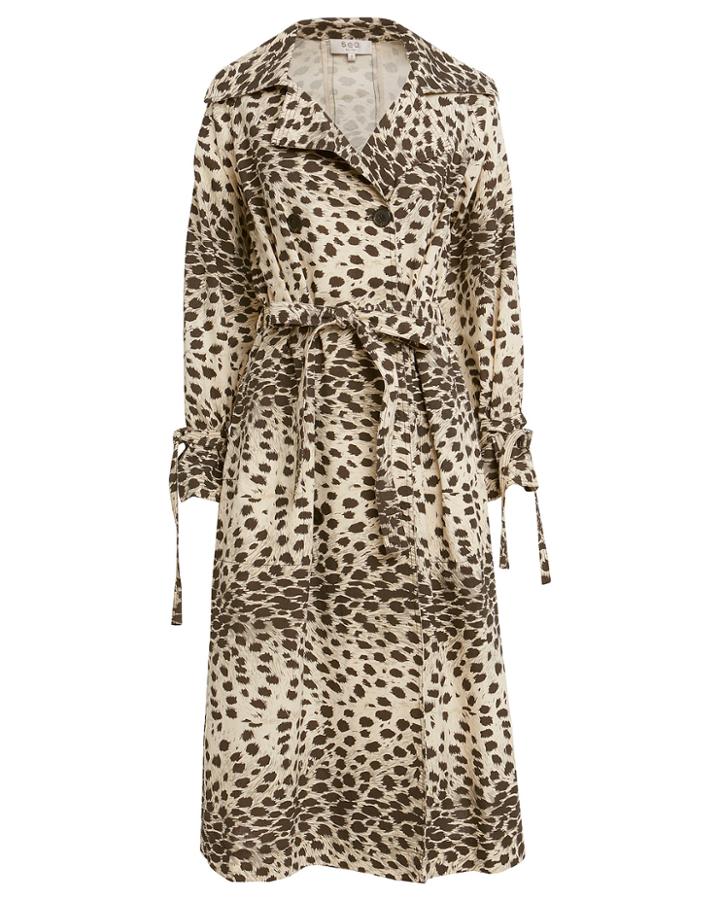Sea Leo Leopard Double Breasted Trench Coat Leopard S