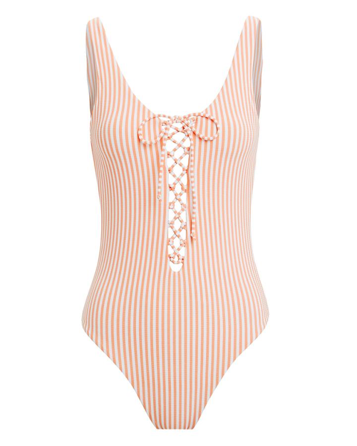 Onia Bridget Lace-up One Piece Swimsuit White/orange L