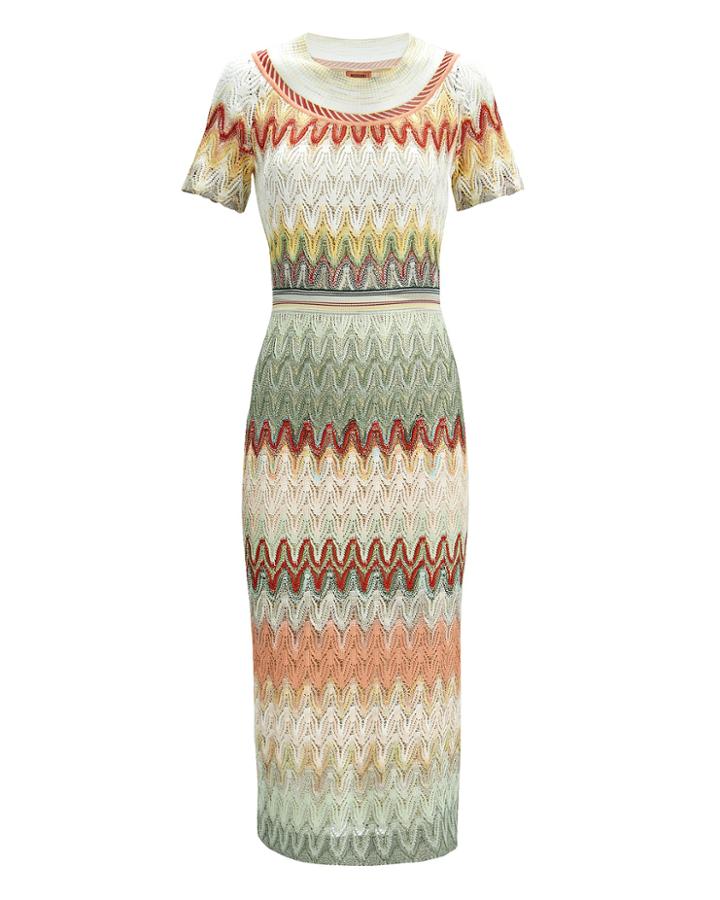 Missoni Chevron Print Midi Dress Khaki/chevron 40