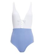 Onia Iona Lace-up One Piece Swimsuit Blue P