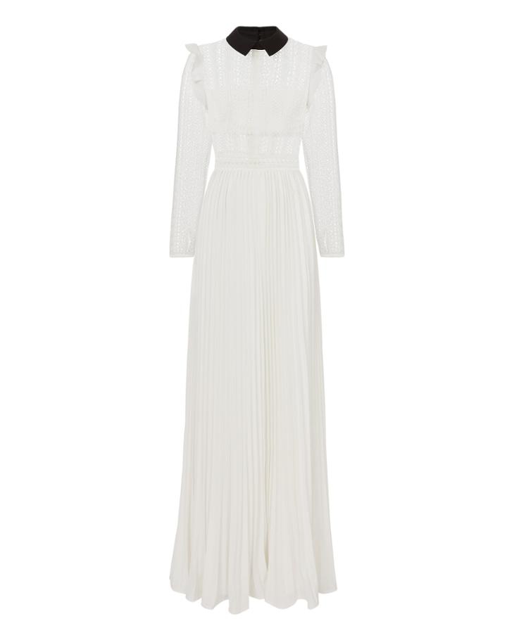 Self-portrait Lace Bodice And Pleated Skirt Gown White 2