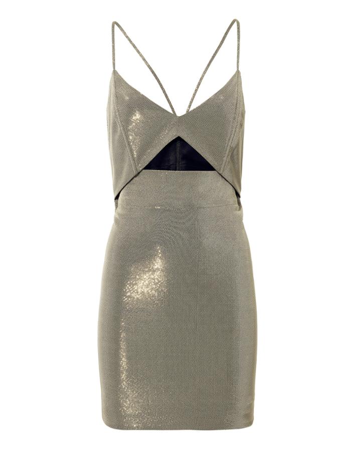 Michelle Mason Cutout Detail Platinum Mini Dress Silver Zero