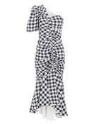 Jonathan Simkhai Lux Twill One-shoulder Gingham Dress Navy Gingham 4