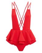 Montce Swim Pampas Ruffle Skirt One Piece Swimsuit Red S