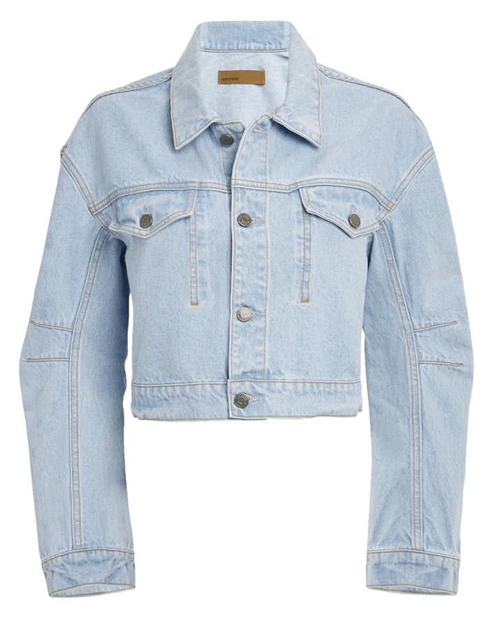 Grlfrnd Lacy Cropped Denim Jacket Light Blue Denim M