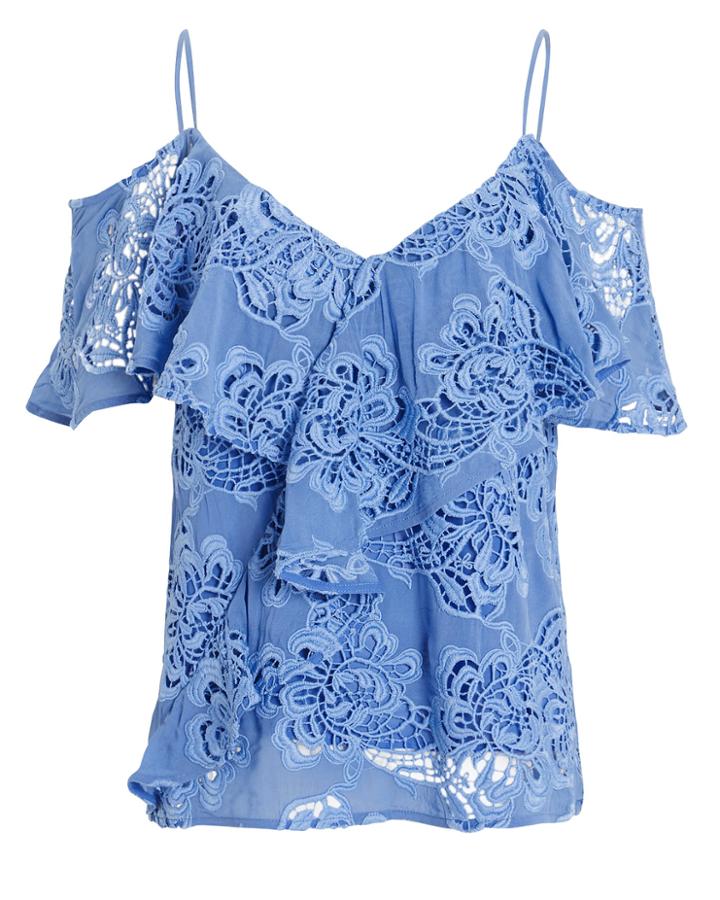 Hofmann Copenhagen Janine Cold Shoulder Lace Top Blue 36