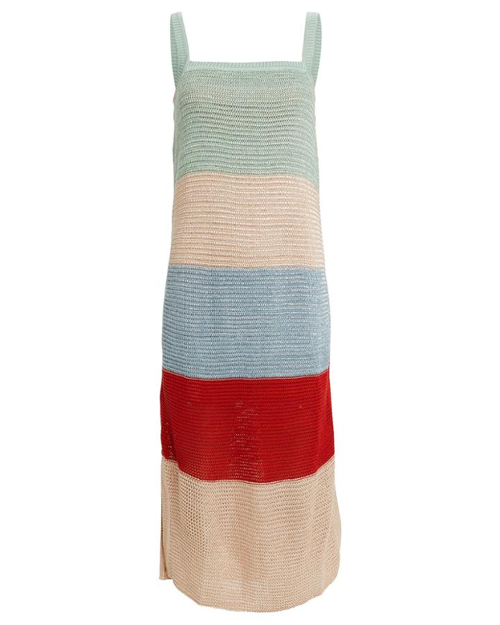 Suboo Lucy Striped Knit Sleeveless Dress Green/ivory/red S