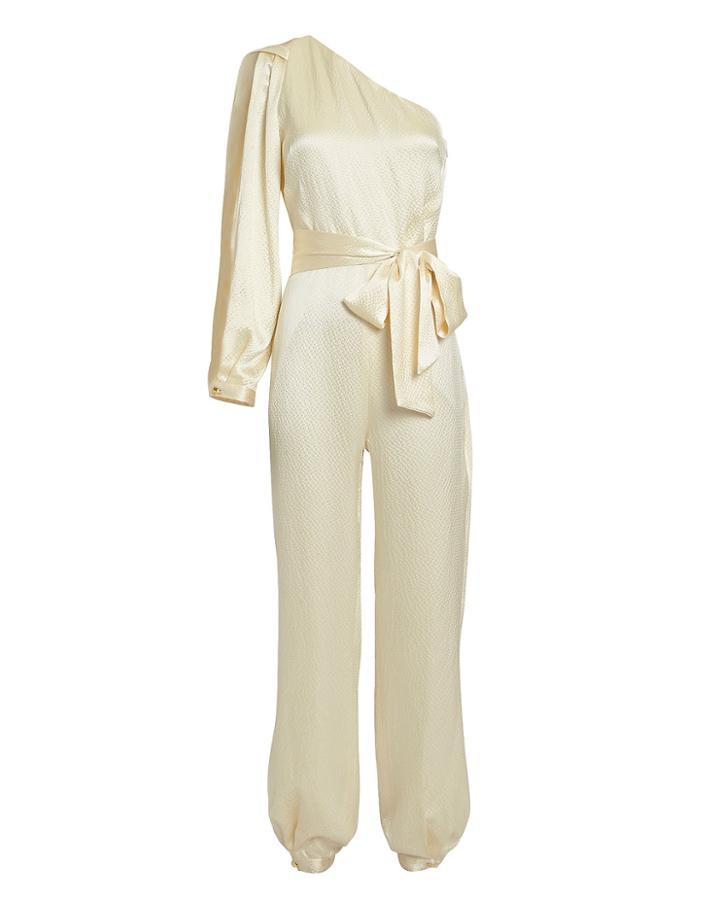 Haney One Shoulder Belted Jumpsuit Ivory 4