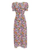 Saloni London Saloni Bianca Floral Print Midi Dress Pink/orange/blue 10