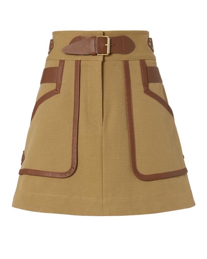 Derek Lam 10 Crosby Leather Trimmed Khaki Skirt Beige Zero