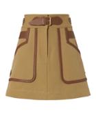 Derek Lam 10 Crosby Leather Trimmed Khaki Skirt Beige Zero