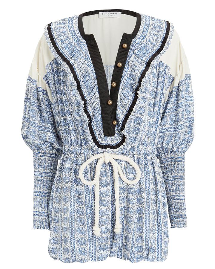 Philosophy Di L.serafini Philosophy Di Lorenzo Serafini Blue Paisley Romper Blue/white/black Paisley 38