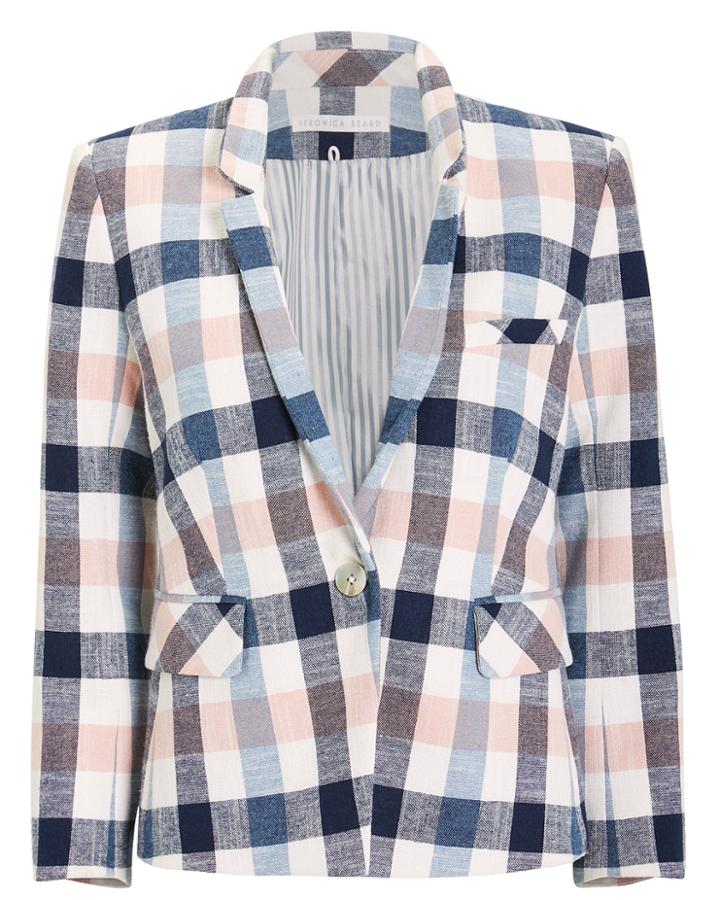 Veronica Beard Schoolboy Oversized Gingham Blazer Red/white/blue 8
