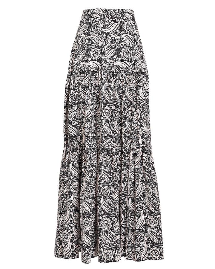 Veronica Beard Serence Hibiscus Floral Poplin Maxi Skirt Black/beige 6