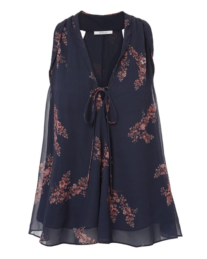 Derek Lam 10 Crosby Floral Trapeze Tank Navy Zero