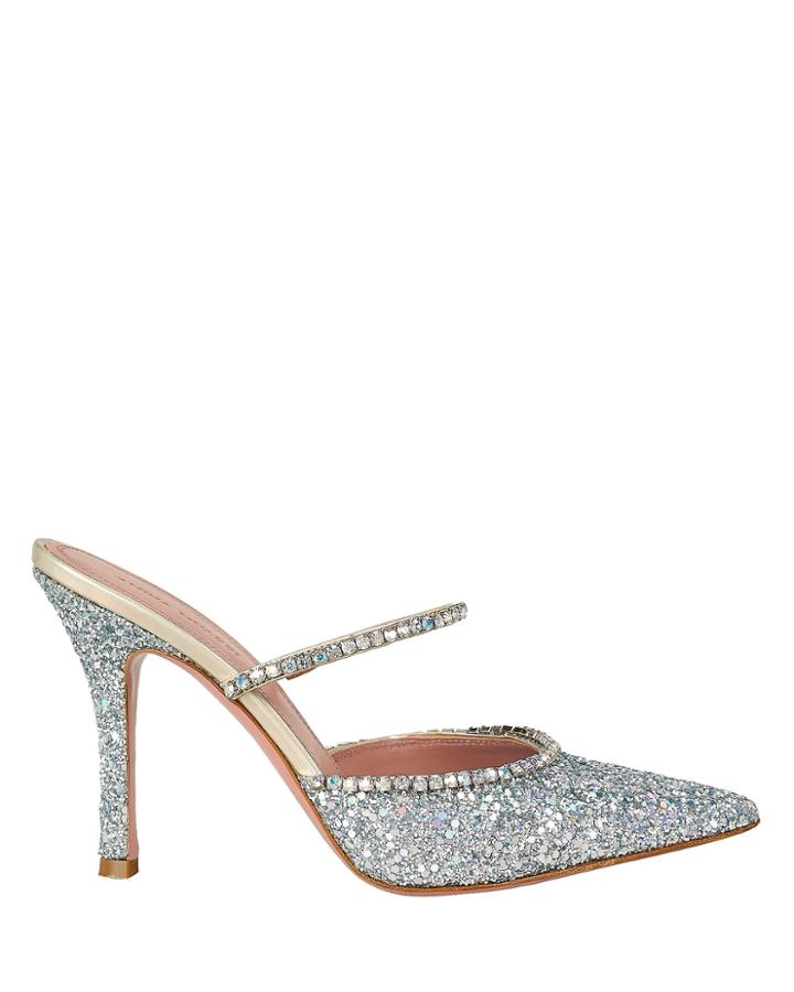 Amina Muaddi Gilda Glitter Mules Silver Glitter 38