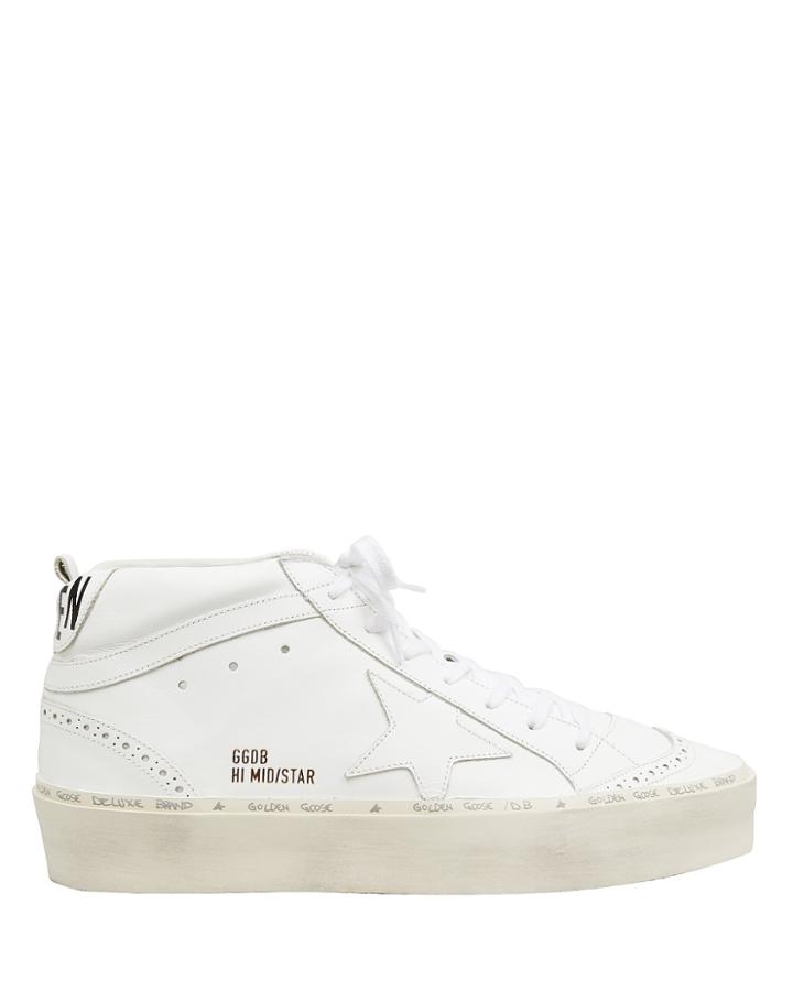 Golden Goose Hi Mid Star White Leather Platform Sneakers White 40