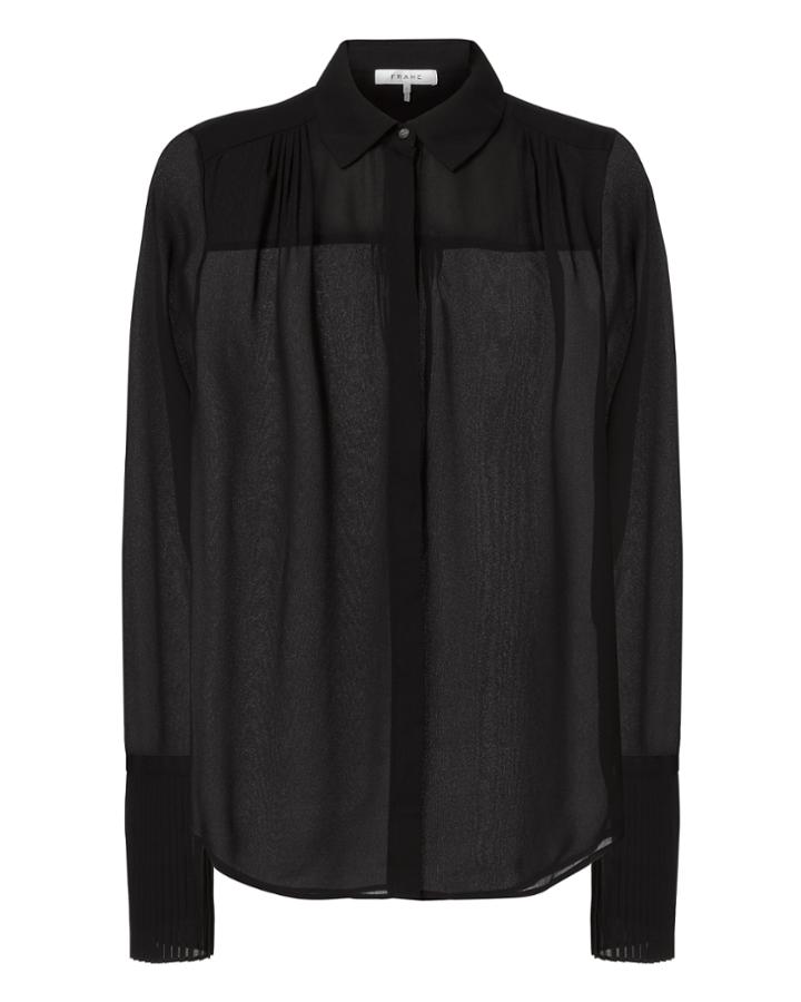 Frame Pleated Cuffs Sheer Noir Blouse Black P