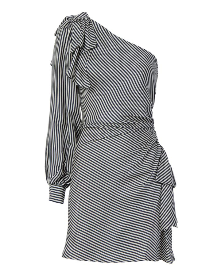 Zimmermann One Shoulder Bow Mini Striped Dress