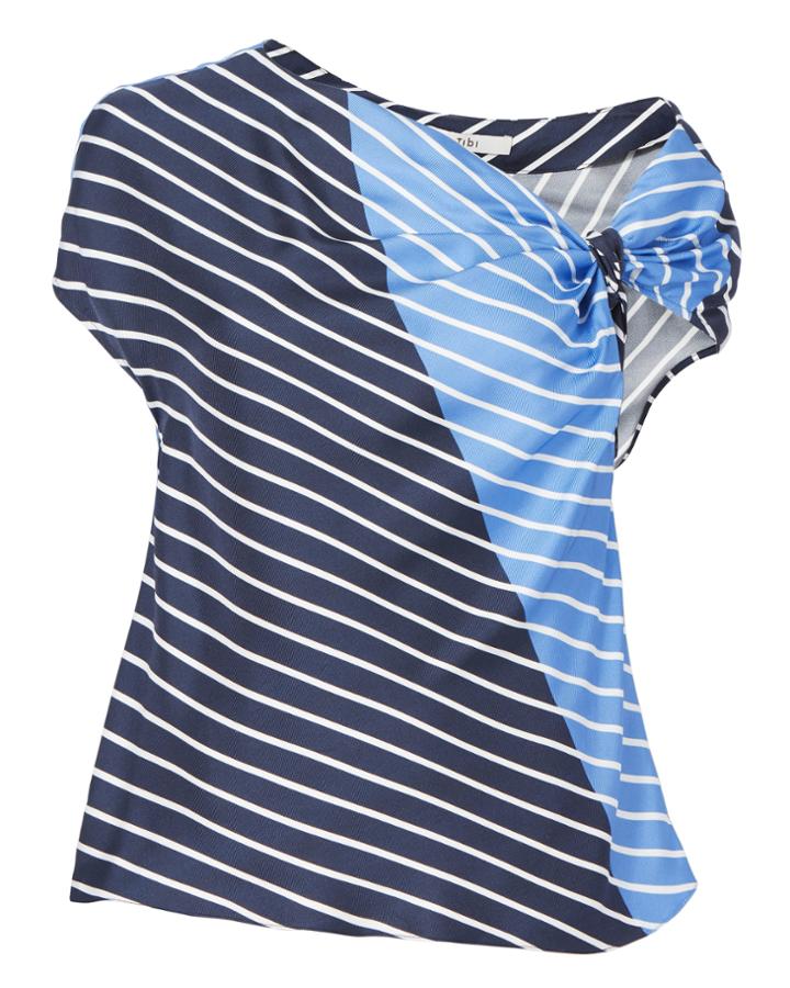 Tibi Delphina Asymmetrical Tie Top Stripe P