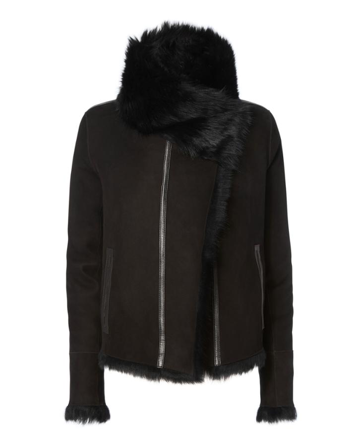 Intermix Yves Salomon Reversible Black Shearling Coat Black 34